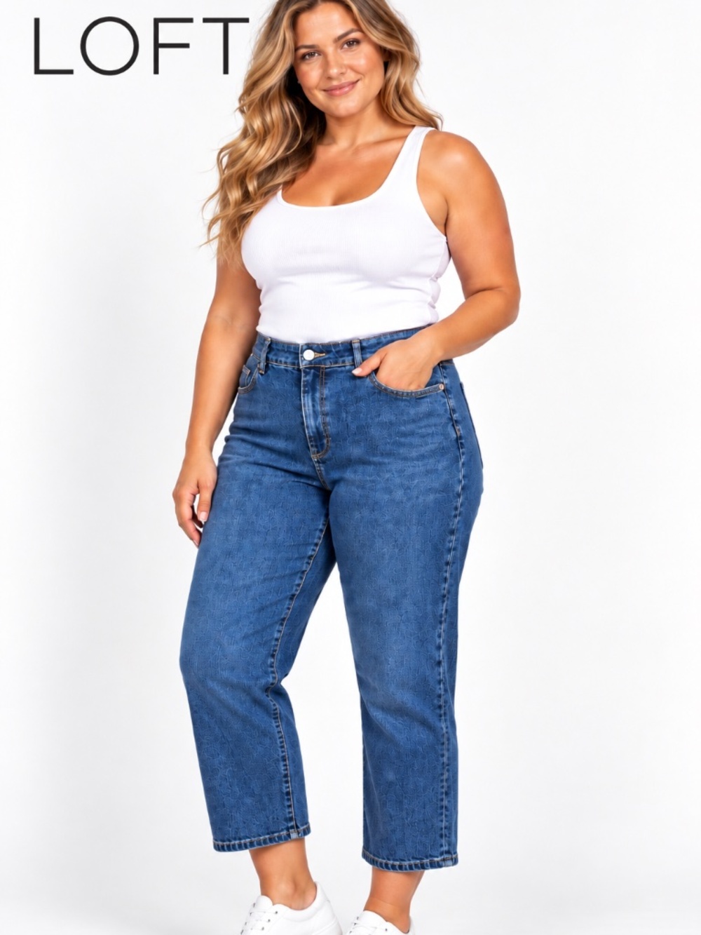 LOFT Curvy Straight Jeans Medium-Dark wash